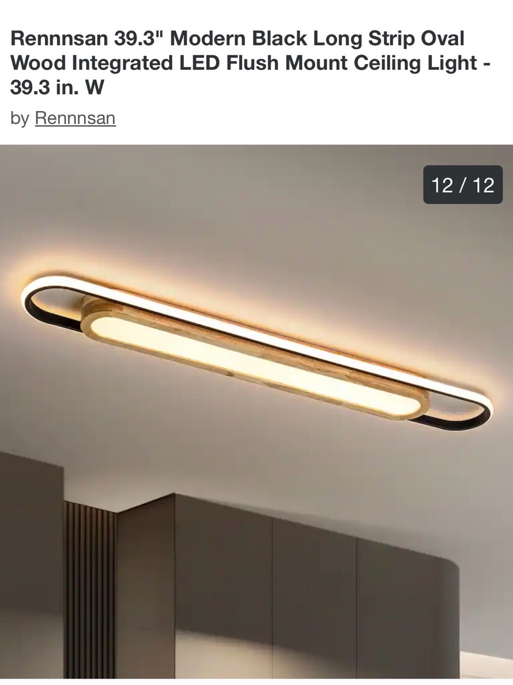 New Modern Oval Integrated LED Flush Mount Ceiling Light - Black & wood